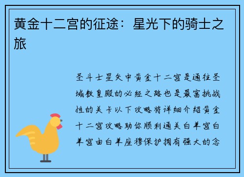 黄金十二宫的征途：星光下的骑士之旅